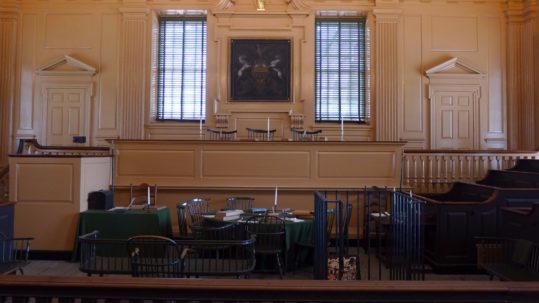 Court, lawyer, attorney - courtroom with benches, tables and chairs