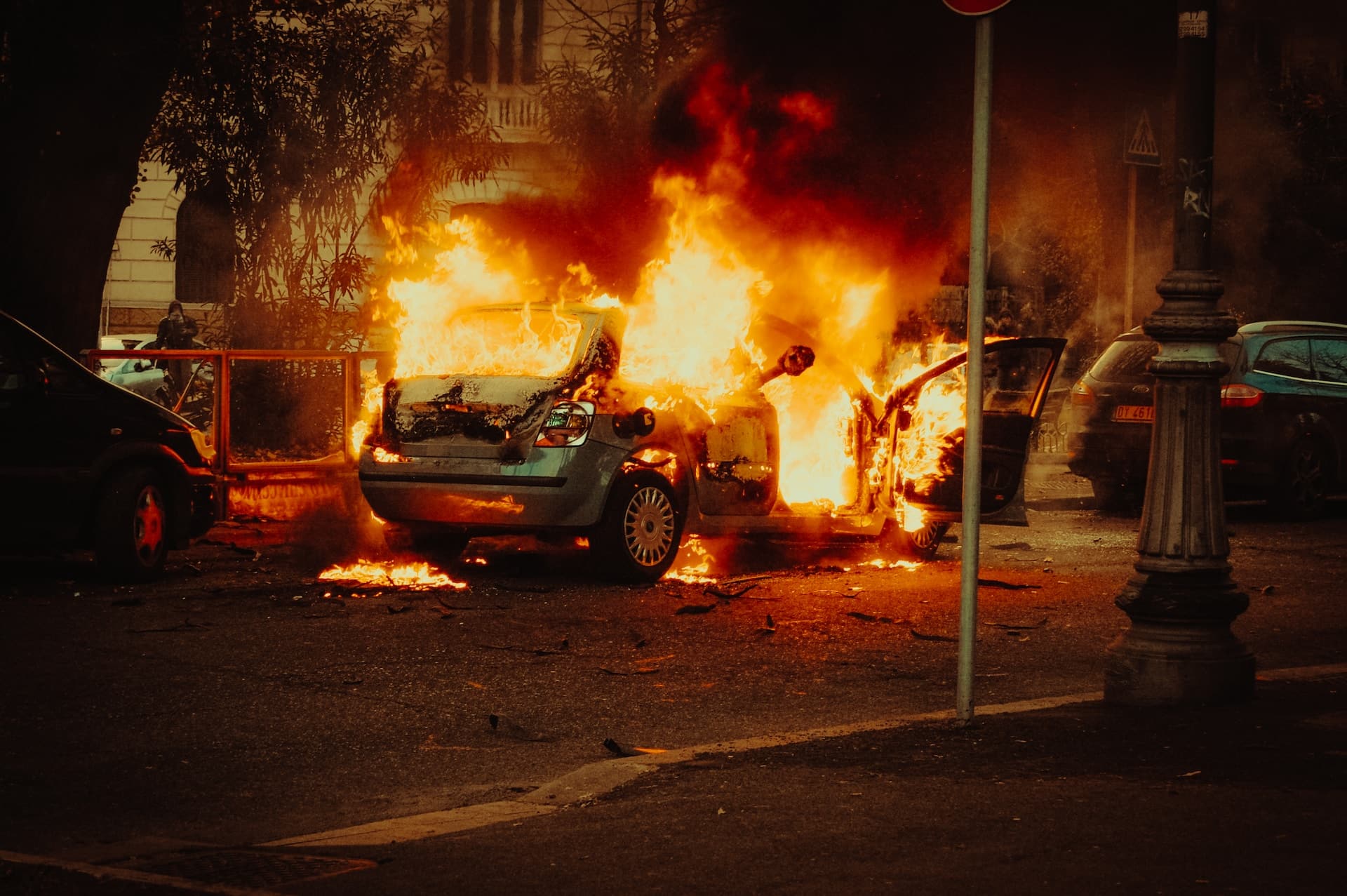car on fire - domestic terrorism in arizona